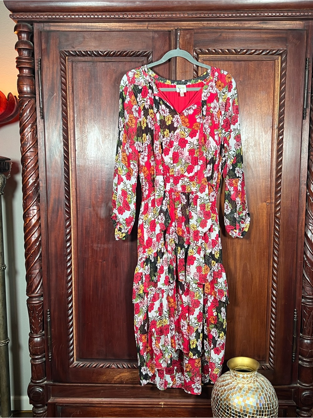NWOT Never Worn.  Fig & Flower Red Tiered Boho High Low Smocked Waist Dress XL